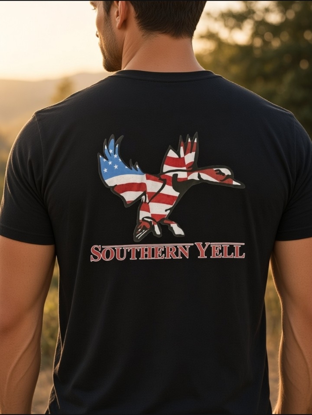 Southern Yell Duck American Flag BlackTee with Men's XL